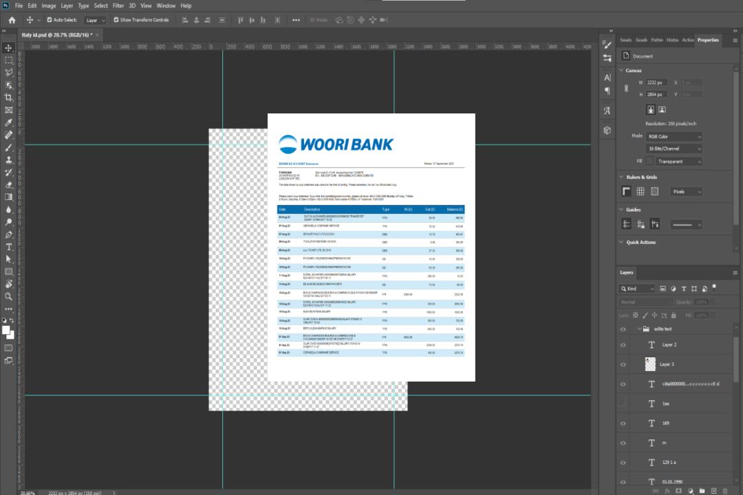 Modèle Word et PDF de déclaration commerciale de Woori Bank template